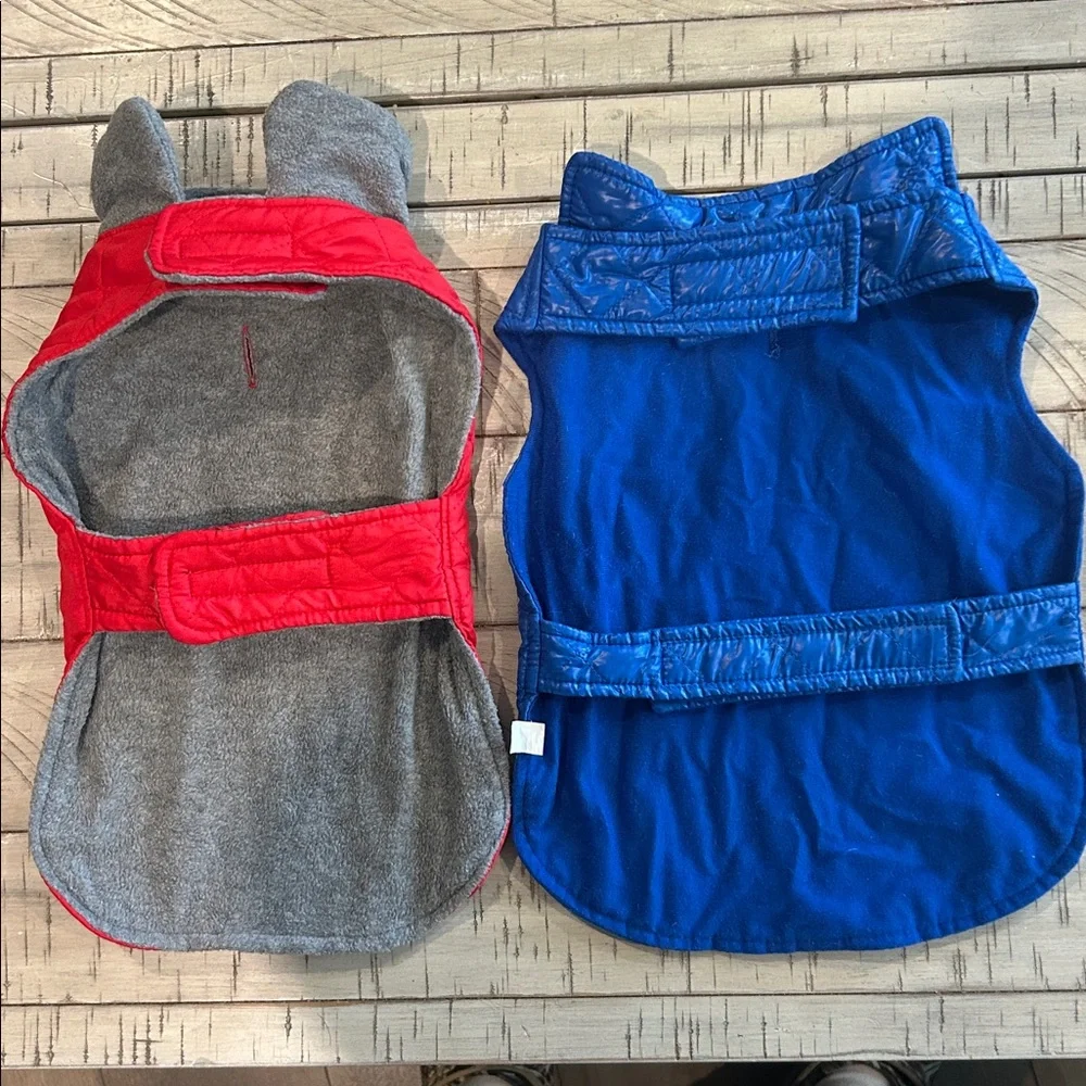 Small Dog Jackets Bundle of 2 Red & Blue Lightweight Velcro Closure Size Medium